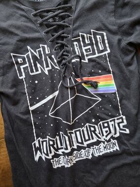 Pink Floyd Lace Up Graphic Tee Dark Side of the Moon Band Shirt Small